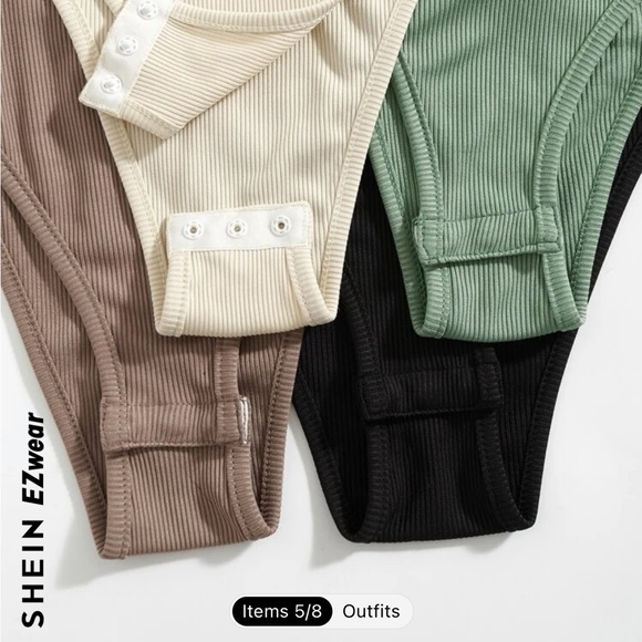 4pcs Rib Knit Criss Cross backed Bodysuits - Picture 3 of 4